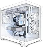 MUSETEX PC Gehäuse ATX,360MM Rad-Unterstützung, Typ-C Gaming PC Gehäuse, 270° Full View Tempered Glass Mid Tower PC-Gehäuse 3 Non-LED-Lüfter vorinstalliert,reinweißes ATX Computer Gehäuse, Y6