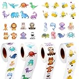 2000 Stück Motivationsaufkleber für Kinder Tier Belohnungsaufkleber Tier Aufkleber 32 Muster Animal Sticker Rolle Runde Aufkleber Kinder Selbstklebende Sticker Tiere Wasserfeste für Mädchen Junge