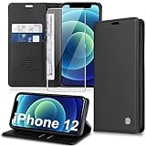 Handyhülle für iPhone 12/12 Pro Hülle [mit Schutzfolie][Premium PU Leder] Klapphülle Kartenfach Magnetic Ständer Flip Case Cover Etui Tasche Schutzhülle für iPhone 12/12 Pro 6.1“ (Black)