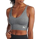 PUMA Damen Seamless Bra Sport-BH, Undurchsichtige, Meliert, Grau, Large