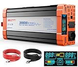 Wechselrichter Spannungswandler 12V auf 230V Reiner Sinus Wechselrichter 3000W Inverter mit EU Steckdosen,USB Ausgang und LCD-Anzeige Spitzenleistung 6000W für Kfz LKW Camping Notfall Haushaltsgeräten