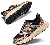 LUCKY STEP Freizeit Sneaker für Damen, Plateau - Klassische Walking Tennis Reisen Turnschuhe, Farbenfrohe Chunky Sneaker (Schwarz/brauner Leopard, 10US-41EU-8UK)