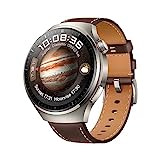 HUAWEI Watch 4 Pro, Gehäuse aus Raumfahrt-klassifizierter Titaniumlegierung & Saphirglas, dunkelbraunes Lederarmband, eSIM Mobiltelefonie, kompatibel mit Android & iOS, Deutsche Version