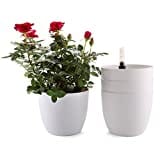 T4U 15cm Selbstwässernder Blumentopf mit Wasseranzeiger Weiß Blumentopf Set 4er-Set, Selbstbewässerung Wasserspeicher Pflanzgefäß Übertopf für Innen- und Außenbereich