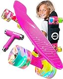 Deleven Skateboard mit Tragetasche, LED Rollen, Skate Tool und ABEC 7 Lager - Kinder Erwachsene Anfänger - 56 cm