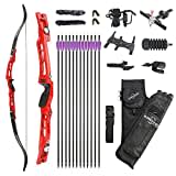 HNZMDY 66zoll Takedown Recurve Bogen Set für Erwachsene Jugendliche ILF Limbs 20-40lbs Jagdbogen Bogenschießen Wettkampf Athletischer Bogen Rechte Hand (40lbs, Rot)