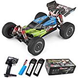 Teeggi WLtoys 144001 Ferngesteuertes Auto, 2600mAh Batterie Aufrüsten 1/14 RC Geländewagen 4WD 60KM/H RC Hohe Geschwindigkeit Offroad Drift 45 Min Fahrvergnügen 3 Batterien (Blau)