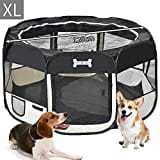 MC Star Oxford Welpenauslauf faltbar Welpenlaufstall Tierlaufstall für Hunde Hasen Meerschweinchen Katzen für innern oder außen, 8 Elemente,125 x 125 x 64cm,Schwarz