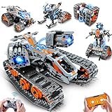 INSOON 5 in 1 Technik Ferngesteuert Bauspielzeug mit LED Licht, App & Fernsteuerung Technic Roboter Panzer Auto Bausätze 604 Stück, RC Spielzeug Geschenk für Kinder ab 6-12+ Jahre Jungen Mädchen