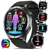 Smartwatch Herren Damen EKG+HRV/Harnsäure/BMI Gesundheitsuhr 1.43”AMOLED Smartwatch Always-On Display mit Telefonfunktion,SOS-Notruf,24H Herzfrequenz,Schlafmonitor,Wetter für Android iOS (Zoll, 1.43)