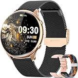 elfofle Smartwatch Damen mit Telefonfunktion, 1,39" TFT HD Touchscreen, IP67 Wasserdicht mit 120 Sport SpO2 Pulsuhr Menstruationszyklus Schlafmonitor,Armbanduhr für iOS Android (Schwarz Gold)