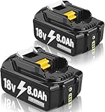 2X 18V 8.0Ah/8000mAh Verbesserte Ersatzakku für Makita Kompatibel BL1860B BL1860 BL1850B BL1850 BL1840B BL1830 LED Werkzeugakku.