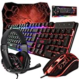 Orzly Tastatur Maus Set Gaming RX250 4 in 1 PC Pack Combo – RGB Hintergrundbeleuchtung Tastatur [QWERTZ DE Layout] und Maus [bis zu 3200 DPI], Gaming Headset & Mauspad großen - für PC, Xbox, PS4