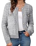 GRACE KARIN Gestrickte Jacke Damen Klassisch Hochzeitsgast Geburtstag Langarm Strickjacken Knöpfe Herbst Winter Oberbekleidung Hellgrau XL