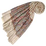 Lorenzo Cana - Damen Kaschmirschal - 100% Kaschmir - jacquard gewebtes Tuch, 70 x 200 cm, beige, Schal Schaltuch Kaschmirtuch Pashmina mit Paisleymuster - 78368