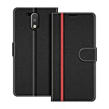 COODIO Handyhülle für Motorola Moto G4 Handy Hülle, Motorola Moto G4 Plus Hülle Leder Handytasche für Motorola Moto G4 / Moto G4 Plus Klapphülle Tasche, Schwarz/Rot