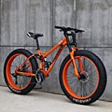 Mountainbike, 26 Zoll (66 cm), MJH-01, Erwachsene, Fat-Tyre-Mountain-Trail-Bike, 24-Gang-Fahrrad, Rahmen aus Karbonstahl, doppelte Vollfederung, doppelte Scheibenbremse, Orange/Cyan