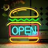 OYCGZV Neon Open Schild Led Hamburger Neon Schild Wand Burger Open Neon Sign Öffnen Led Schild für Hamburger Laden Burgerladen Fast Food Laden Business Küche Bar Restaurant Shop Club Store Hotel