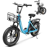 SAMEBIKE E Bike 20 Zoll Fat Reifen Klapp Elektrofahrrad 250W Motor 36V/13AH Batterie Citybike mit Farb-LCD-Display 7-Gang mit Gepäckträger mit Scheibenbremsen (Seeblau)