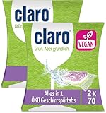 claro Multi Alles-in-1-Geschirrspül-Tabs - 140 Spülmaschinen-Tabs - phosphatfrei, umweltfreundlich & vegan - wasserlösliche Folie