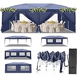 LEADZM 3x6m Pavillon Pop-up Wasserdicht Faltpavillon,Höhenverstellbar,UV Schutz 50+,Gartenzelt,Partyzelt,Stahlrahmen,mit 6 Seitenteilen,für Garten, Party, Camping (Blau)