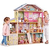 KidKraft Puppenhaus Majestic Mansion aus Holz mit Möbeln und Zubehör, Spielset mit Garage und Aufzug für 30 cm Puppen, Spielzeug für Kinder ab 3 Jahre, 65252 - Exklusiv bei Amazon