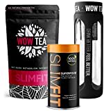 WOW TEA - Premium Kräuterteemischung - Super Slim Me | 1-Monats-Paket - Gewichtsverlust-Kombination | Kräuter-Abnehmpulver + Abnehm-Tee und Schwarzteeflasche | 300 gr, Made in EU