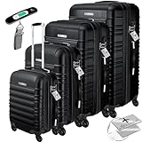 KESSER® 4pcs Hartschalenkoffer Reisekoffer Set Trolley Koffer inkl. Gepäckwaage + Gepäckanhänger rollendes Kofferschloss, 4 Rollen ABS, Hartschale Teleskopgriff S-M-L-XL, Blacks