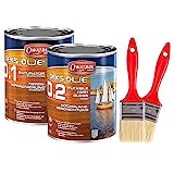 OWATROL® Deks Olje D1 + D2 Set [1 Liter] + 2er Set Pinsel 5 cm - Holzsättiger + Klarlack - Bootslack für Holz - Hochglanz Klarlack - Holzsättiger für Tropenhölzer - Holzimprägnierung - Imprägnieröl