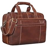 STILORD 'Experience' Vintage Lehrertasche Leder groß für Herren Damen XL Aktentasche Business Schulter- oder Umhängetasche für Laptop Trolley aufsteckbar, Farbe:porto - cognac