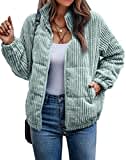 ASOMI Jacke Damen Kuschelige Fleecejacke Übergangsjacke Gefüttert Langarm Reißverschluss Herbst-Wintermantel mit Taschen Blau Grün Medium 1