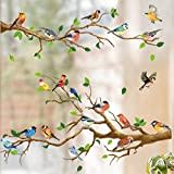 WandSticker4U®- XXL Fensterbilder Herbst VOGEL-TREFFEN I Fenster Aufkleber Fenstersticker selbstklebend Baum-Ast Zweige Pflanzen Blätter Wohn- & Schlafzimmer wiederverwendbar GROß