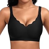 Jiuday BH Damen ohne Bügel Große Größen Push Up BH ohne Buegel T Shirt BH Soft Bra Seamless Bequemer Nahtloser Bügelloser Bralette BH Gepolstert (Schwarz,L)