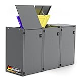 reinkedesign Mülltonnenbox Boxxi 3 x 240L aus verzinktem Stahl Anthrazit I Made in Germany | Inkl. Gasdruckdämpfern | UV-beständig I Schutz vor Nager I Flexibel erweiterbar