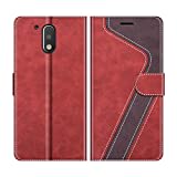 MOBESV Handyhülle für Motorola Moto G4 Hülle Leder, Motorola Moto G4 Klapphülle Handytasche Case für Motorola Moto G4 / Moto G4 Plus Handy Hüllen, Rot