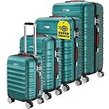 MONZANA® Koffer Kofferset 4er Hartschalen S-M-L-XL Gel-Griffe Zwillingsrollen ABS Hardcase Schloss Füße Trolley Rollkoffer Reisekoffer Grün