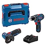 Bosch Professional 12V System Combo Kit: Winkelschleifer GSR 12V-15 + Bohrschrauber GWS 12V-76 (inkl. 2x 2.0Ah Akku, Ladegerät GAL 12V-40, L-BOXX)