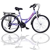 Talson 24 Zoll Fahrrad 21-Gang Shimano SCHALTUNG MIT Beleuchtung Lila-Weiss