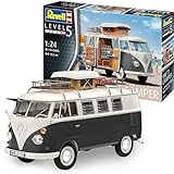 Revell 07674 Volkswagen VW T1 Bulli Camper, Campingbus zum Selberbauen 1:24, 18 cm originalgetreuer Modellbausatz für Experten, unlackiert