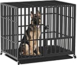 BingoPaw Hundekäfig XXL Transportbox Schwerlast: Hundebox für Zuhause große Hunde Metall Hundezwinger Indoor Outdoor Hundetransportbox mit 3 Türen, 4 Rollen und Bodenschale, 117x84x86.5cm