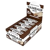 Body Attack YAMBAM NUTS Brownie White Chocolate, 15 x 55g, Proteinriegel mit mehr als 30% Eiweiß, Fitness-Riegel ohne Zuckerzusatz und ohne Aspartam