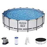 Bestway Steel Pro MAX Frame Pool Komplett-Set mit Filterpumpe Ø 488 x 122 cm , lichtgrau, rund