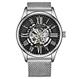 Stuhrling Original Herren-Armbanduhr, automatisch, selbstaufziehend, mechanisch, mit Edelstahl-Mesh-Armband, Silver/Black, Mechanische, automatische Armbanduhr