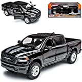 Motormax Dodge Ram 1500 Pick-Up Doppelkabine Schwarz mit Streifen 5. Generation Ab 2019 1/24 Modell Auto mit individiuellem Wunschkennzeichen