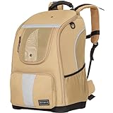 Petsfit Hunde Rucksack zum Wandern, Rucksack für Hunde mit Reflexionsstreifen, Hunderucksack große Katzen hoher Atmungsaktiv, Katzenrucksack für Lange Ausflüge, Khaki