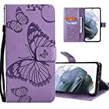 COTDINFORCA Case für LG K40 Hülle,Sonnenblumenprägung PU Leder Schutzhülle Magnet Handytasche Bookstyle Kartenfächer Lederhülle Flip Handyhüllen für LG K40 Big Butterfly Light Purple KT