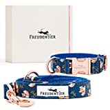 FREUDENTIER® Hundehalsband und Leine (2m) im wundervollen Set - Let's get Foxy Kollektion - 3-Fach verstellbare Führleine - Für mittelgroße & große Hunde (37-58cm Halsumfang)