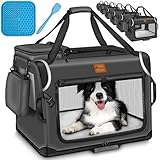 TRESKO® Hundebox faltbar inkl. Leckmatte, Spatel & Reflektoren M 61x42x42cm | Transportbox für Hunde und Katzen | Hundetransportbox Auto für kleine & große Hunde | Hundetasche robust Anthrazit