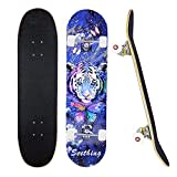 31 x 8 Zoll komplettes Skateboard für Jungen, Mädchen, Teenager, Erwachsene, Anfänger,8 Lagen Ahorn Double Kick Deck Concave Skateboard mit ABEC-11-Kugellagern