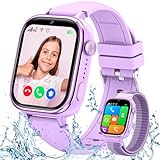 4G Smartwatch Kinder, IP68 Wasserdicht Smartwatch Kinder mit GPS, Telefon, Videoanruf, Voice Chat, SOS, Schulmodus, Schrittzähler, Wecker, Schlafen, Kinderuhr für Mädchen und Jungen 3-14 Jahren Lila